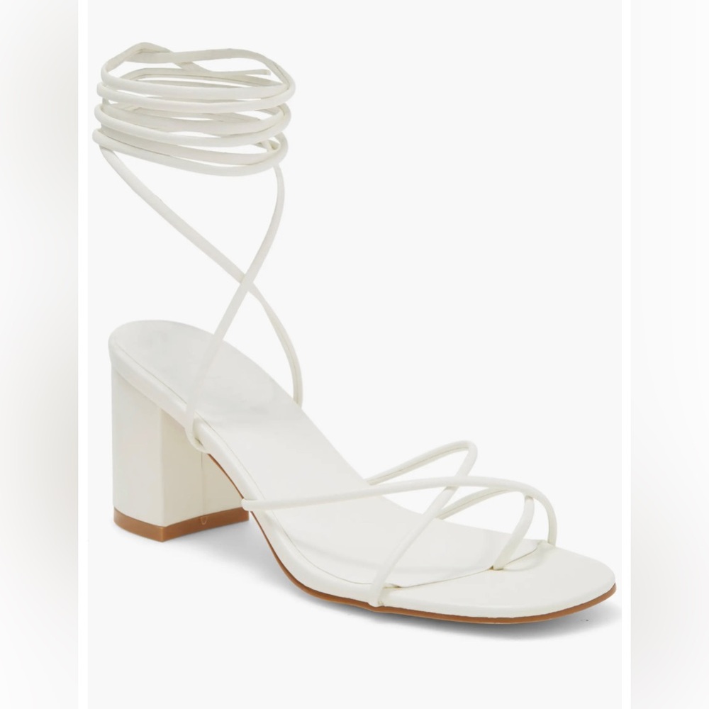 Billini Younes Ankle Wrap Strappy Sandal Block Heels White